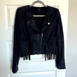 Suede motorcycle jacket with fringe